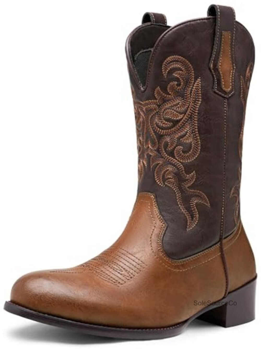 Men's Round Toe Cowboy Boots Side Zipper PU Western Boot